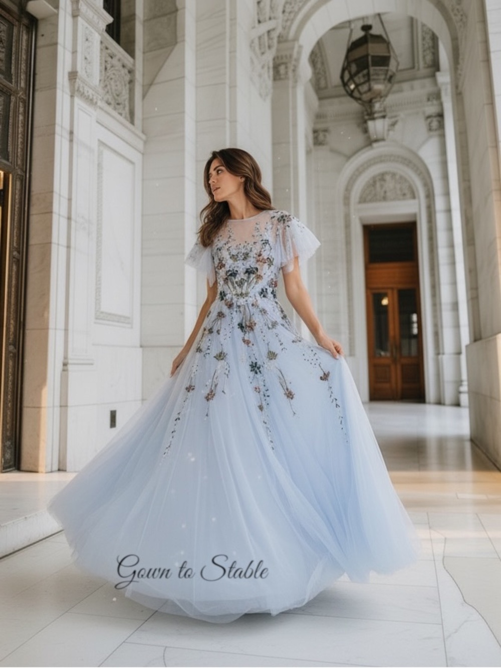 Mac Duggal 20436 Embellished Flutter Sleeve A-Line Gown
